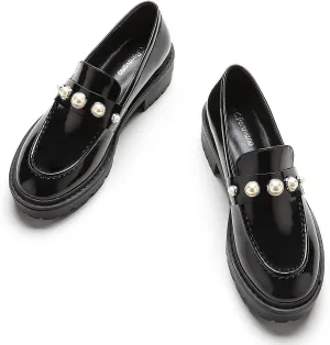 C.Paravano Chunky Loafers for Women: Comfortable Platform Loafers with Lug Sole in Black, Exquisite Print