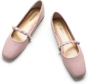 C.Paravano Mary Jane Flats for Women | Square Toe Ballet Flats with Pearl Strap | Comfortable Dress Shoes for Work, Wedding, Party & Daily Wear