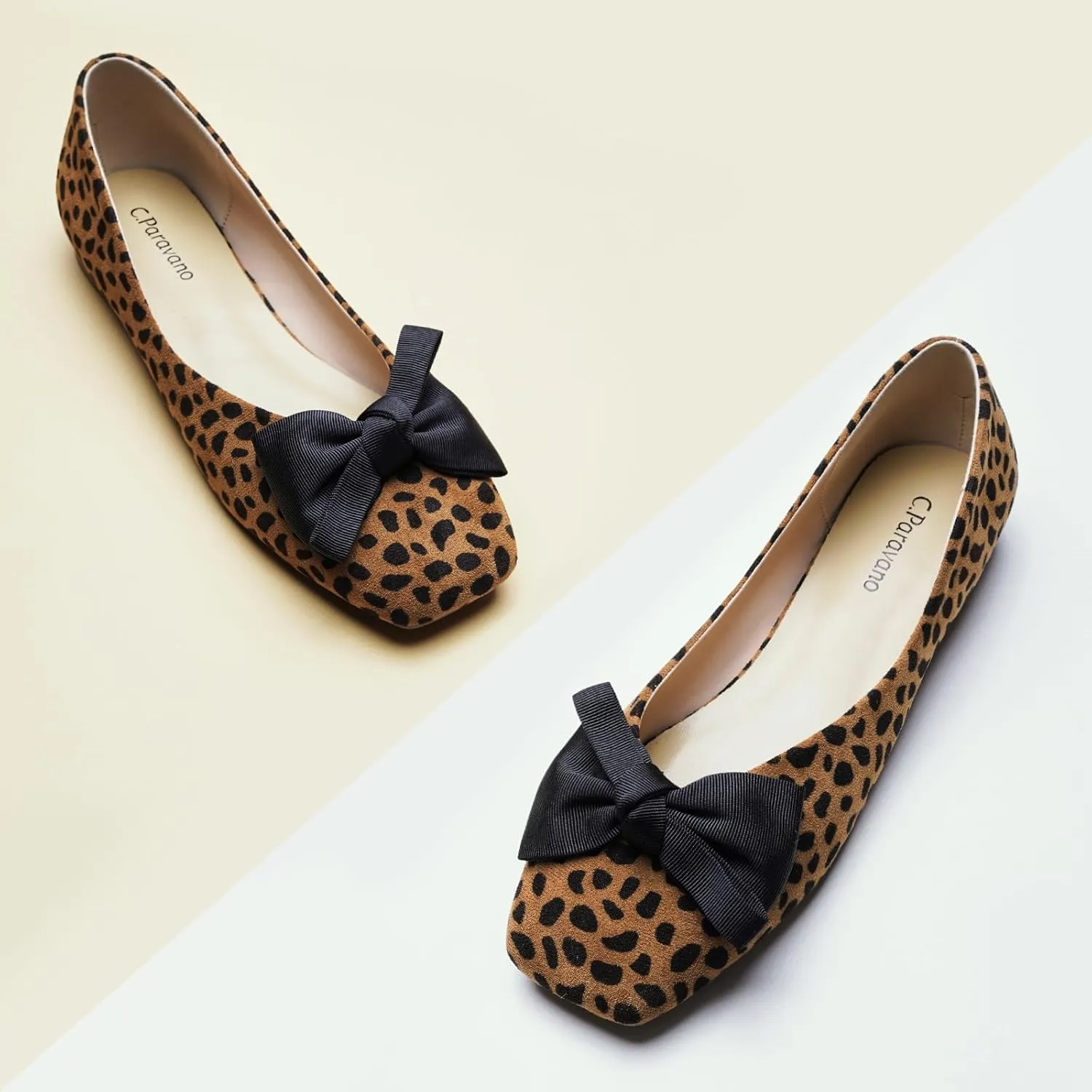 C.Paravano Women's Flats | Square Toe Shoes for Women | Leather Flat Shoes for Women | Slip On Ballet Flats