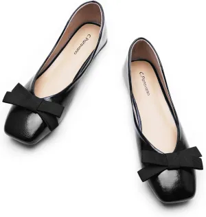 C.Paravano Women's Flats with Bowknot, Comfortable Square Toe Ballet Flats, Casual Slip On Shoes Flat, Women Dress Shoes for Walking Wedding Work Office