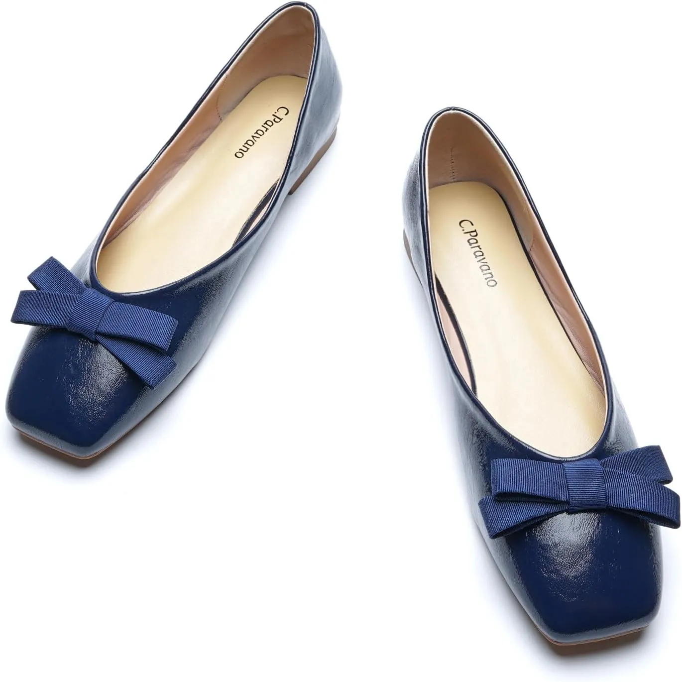 C.Paravano Women's Flats with Bowknot, Comfortable Square Toe Ballet Flats, Casual Slip On Shoes Flat, Women Dress Shoes for Walking Wedding Work Office