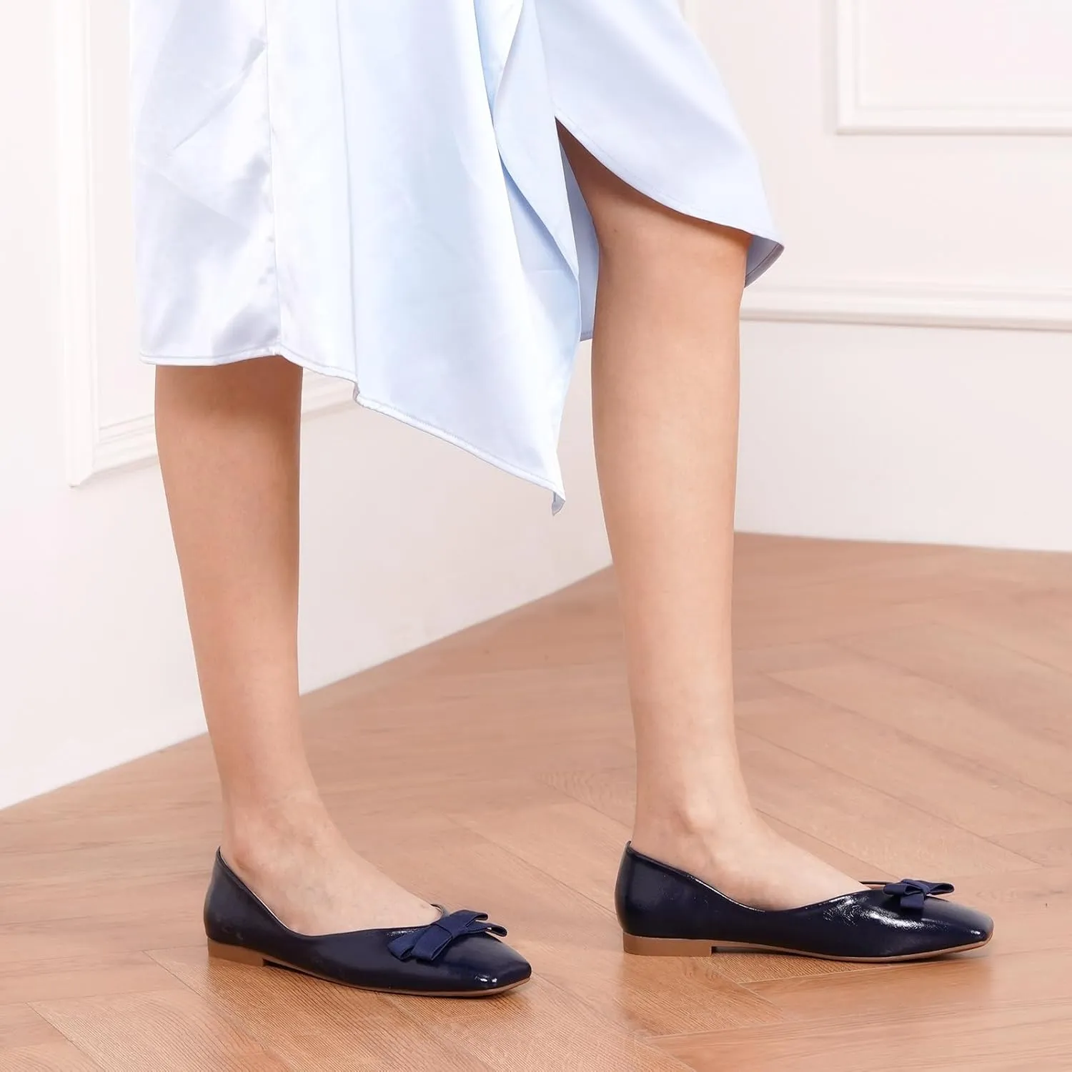 C.Paravano Women's Flats with Bowknot, Comfortable Square Toe Ballet Flats, Casual Slip On Shoes Flat, Women Dress Shoes for Walking Wedding Work Office