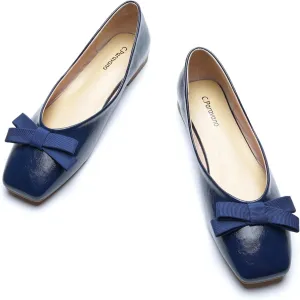 C.Paravano Women's Flats with Bowknot, Comfortable Square Toe Ballet Flats, Casual Slip On Shoes Flat, Women Dress Shoes for Walking Wedding Work Office