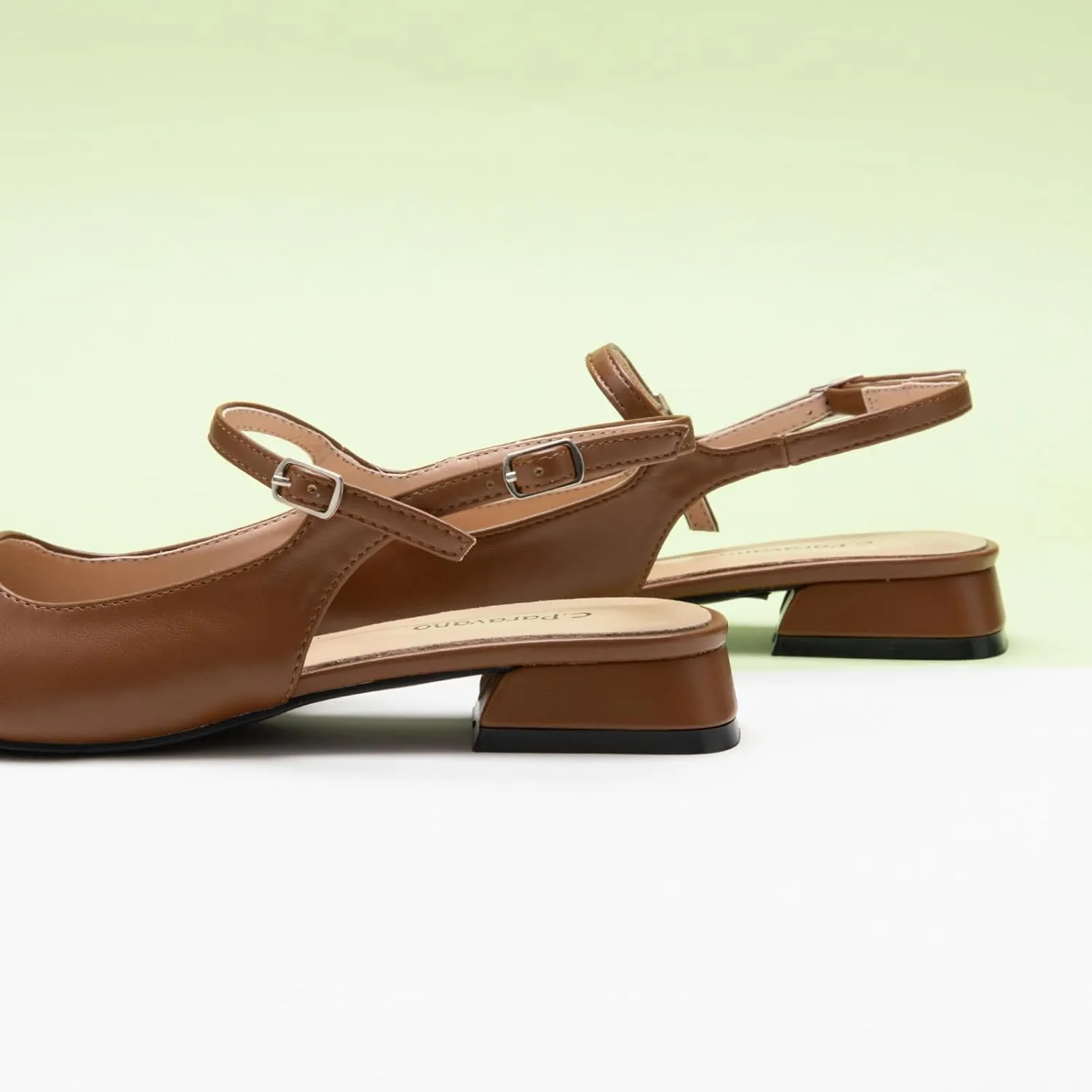C.Paravano Women's Slingback | Square Toe Slingback Flats | Ankle Strap Flats Sandals | Slip on Casual Flats Shoes | Leather Dress Shoes for Wedding
