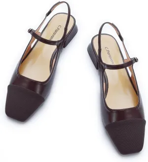 C.Paravano Women's Slingback | Square Toe Slingback Flats | Ankle Strap Flats Sandals | Slip on Casual Flats Shoes | Leather Dress Shoes for Wedding