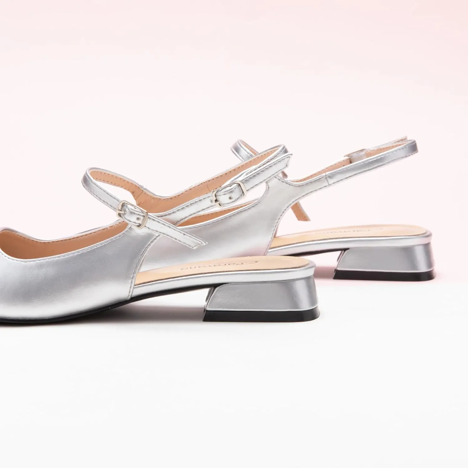 C.Paravano Women's Slingback | Square Toe Slingback Flats | Ankle Strap Flats Sandals | Slip on Casual Flats Shoes | Leather Dress Shoes for Wedding