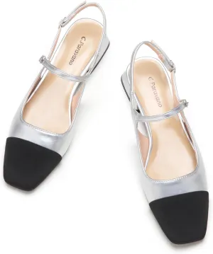 C.Paravano Women's Slingback | Square Toe Slingback Flats | Ankle Strap Flats Sandals | Slip on Casual Flats Shoes | Leather Dress Shoes for Wedding