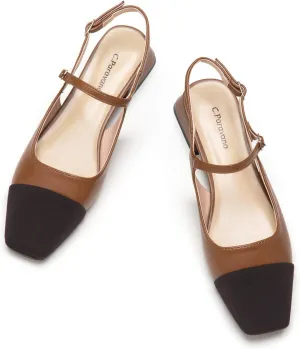 C.Paravano Women's Slingback | Square Toe Slingback Flats | Ankle Strap Flats Sandals | Slip on Casual Flats Shoes | Leather Dress Shoes for Wedding