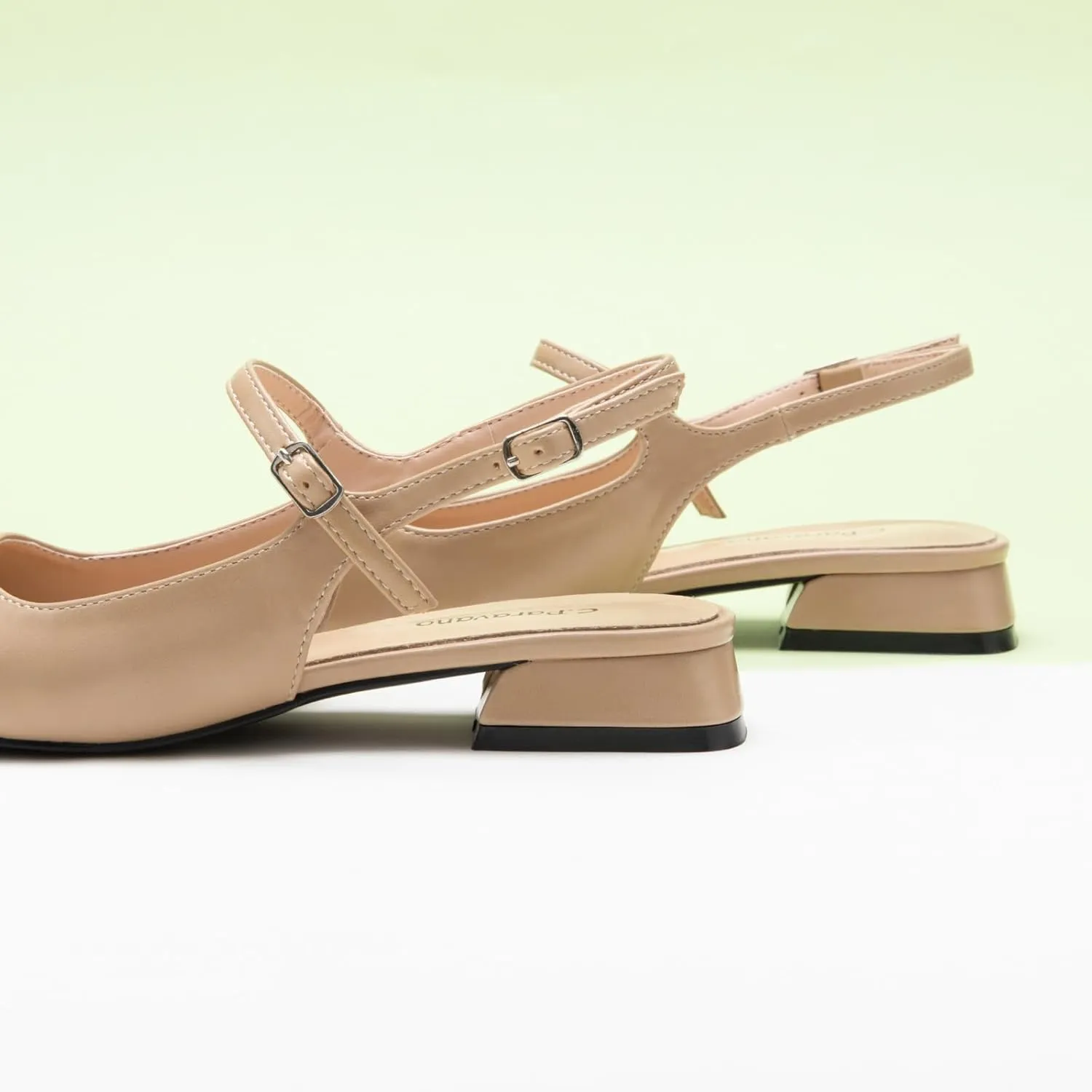 C.Paravano Women's Slingback | Square Toe Slingback Flats | Ankle Strap Flats Sandals | Slip on Casual Flats Shoes | Leather Dress Shoes for Wedding