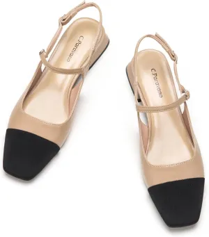 C.Paravano Women's Slingback | Square Toe Slingback Flats | Ankle Strap Flats Sandals | Slip on Casual Flats Shoes | Leather Dress Shoes for Wedding