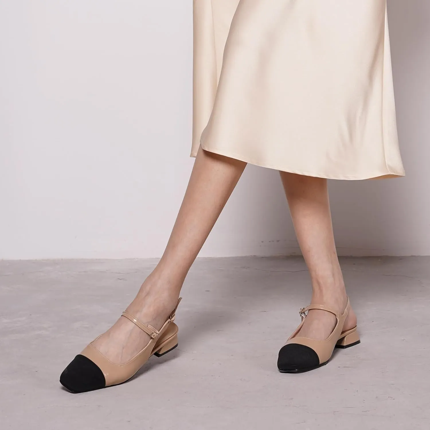 C.Paravano Women's Slingback | Square Toe Slingback Flats | Ankle Strap Flats Sandals | Slip on Casual Flats Shoes | Leather Dress Shoes for Wedding