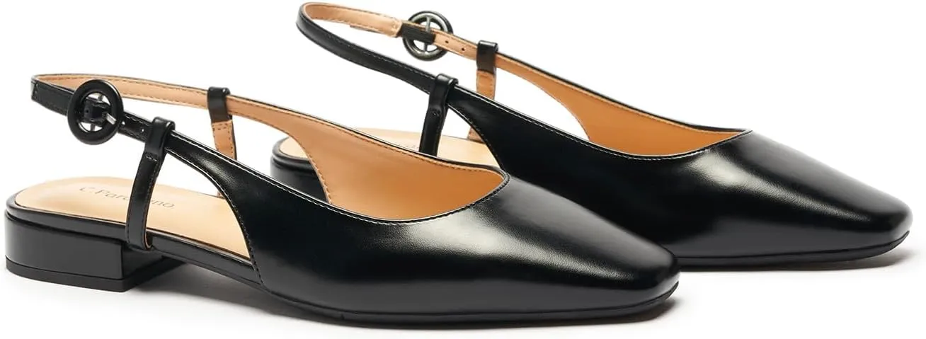 C.Paravano Women's Square Toe Slingback Flats Ankle Strap Casual Shoes Slip-On Sandals Comfortable Flats for Daily Wear