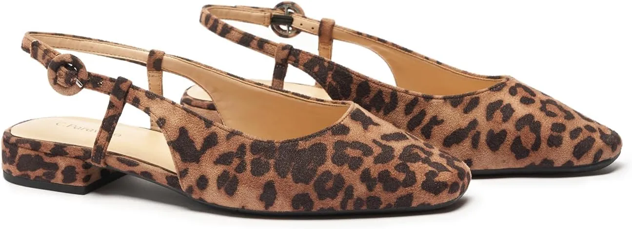 C.Paravano Women's Square Toe Slingback Flats Ankle Strap Casual Shoes Slip-On Sandals Comfortable Flats for Daily Wear