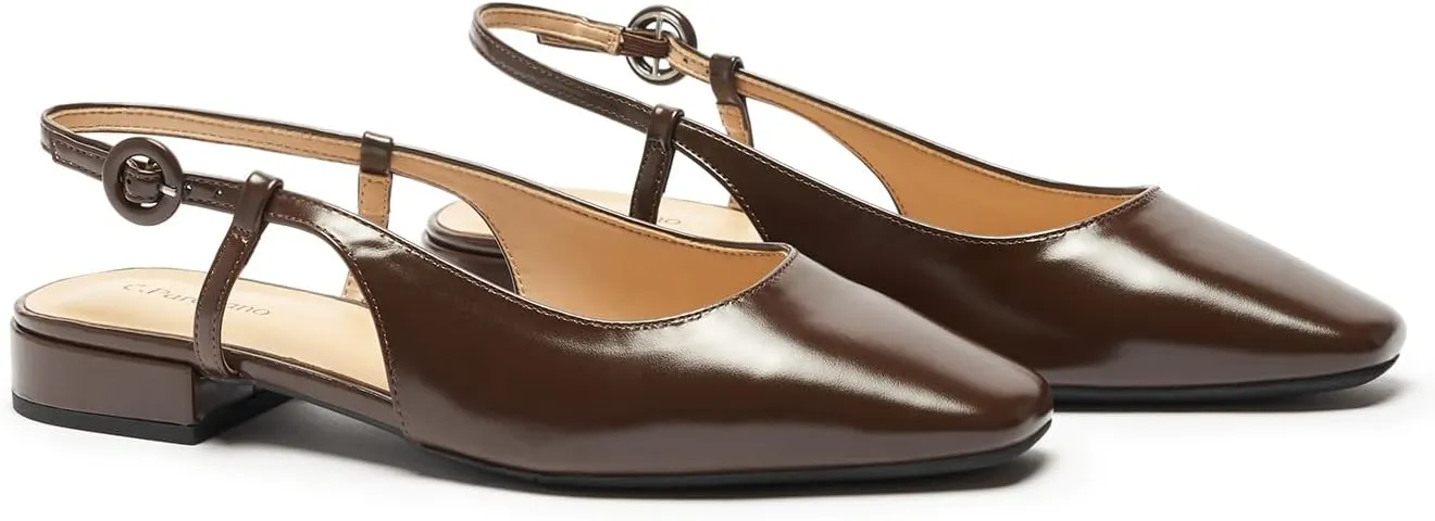C.Paravano Women's Square Toe Slingback Flats Ankle Strap Casual Shoes Slip-On Sandals Comfortable Flats for Daily Wear