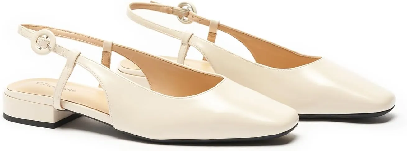 C.Paravano Women's Square Toe Slingback Flats Ankle Strap Casual Shoes Slip-On Sandals Comfortable Flats for Daily Wear