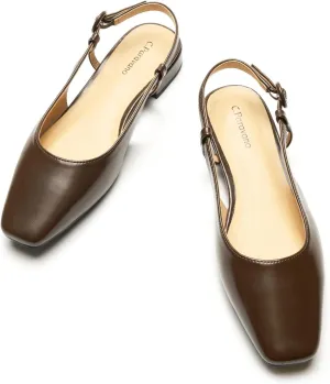 C.Paravano Women's Square Toe Slingback Flats Ankle Strap Casual Shoes Slip-On Sandals Comfortable Flats for Daily Wear