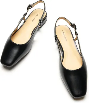 C.Paravano Women's Square Toe Slingback Flats Ankle Strap Casual Shoes Slip-On Sandals Comfortable Flats for Daily Wear