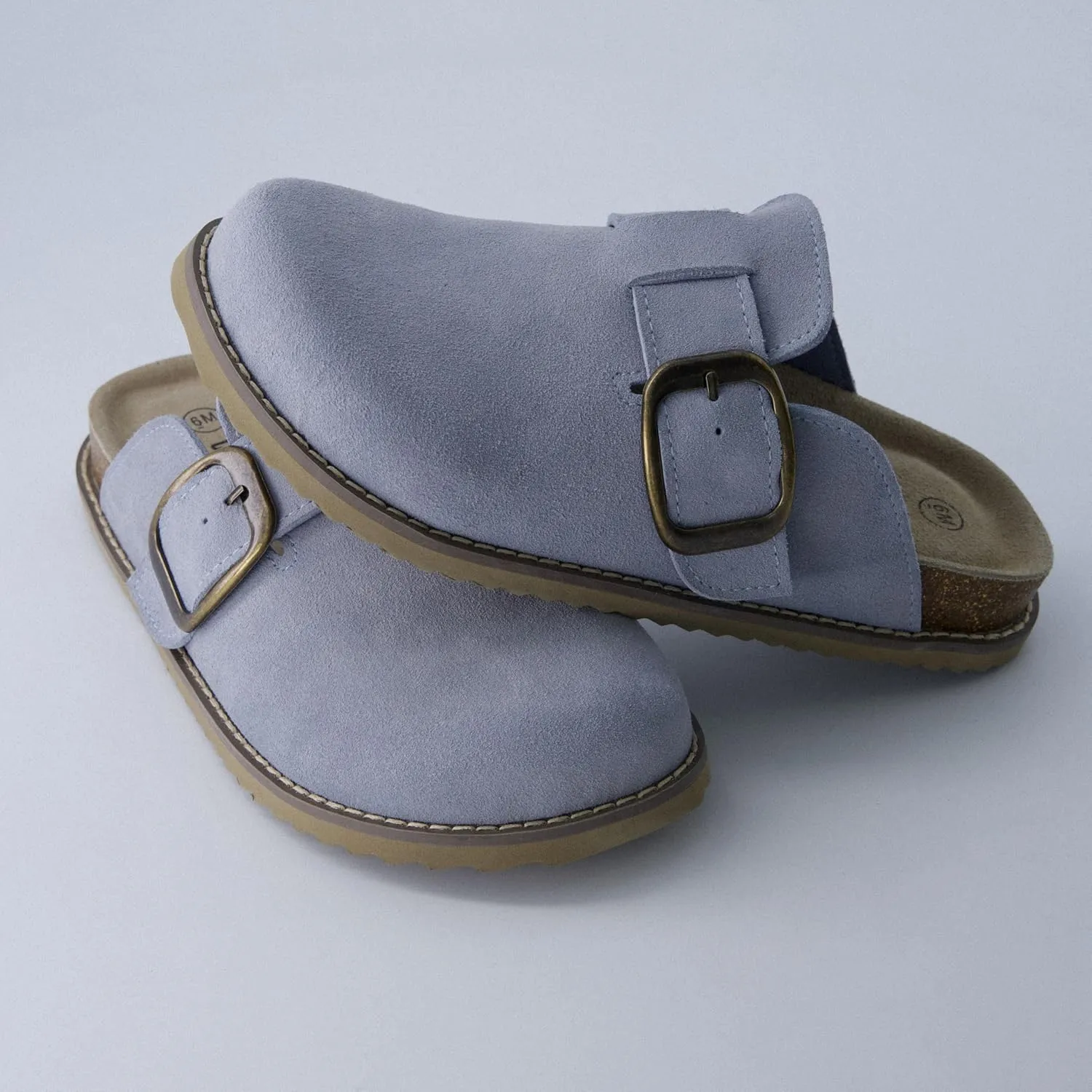 CUSHIONAIRE Women's Blain Genuine Suede Slip-On Clogs with   Memory Foam & Chic Buckle Mule - Comfortable, Non-Slip, Wide Widths Available