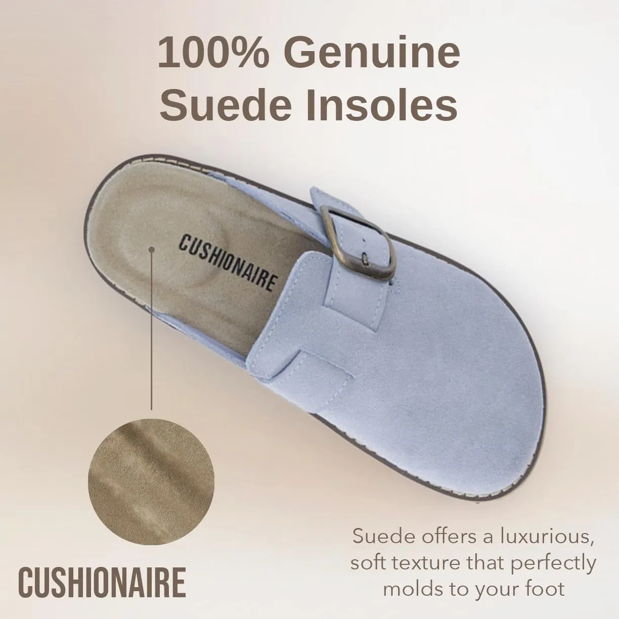 CUSHIONAIRE Women's Blain Genuine Suede Slip-On Clogs with   Memory Foam & Chic Buckle Mule - Comfortable, Non-Slip, Wide Widths Available