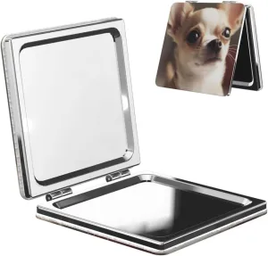 Cute Chihuahua Printed Square Pocket Makeup Mirror with 1X/2X Magnification, Portable Mini Travel Makeup Mirror for Travel Daily Work Beauty