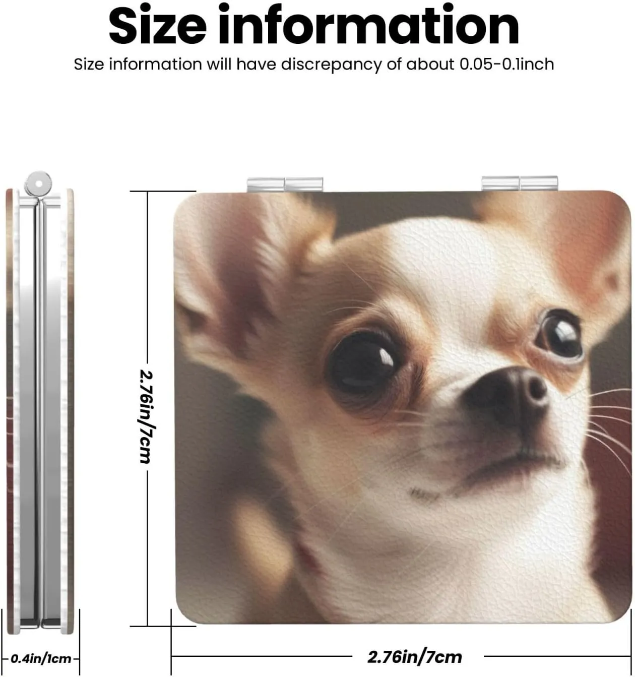 Cute Chihuahua Printed Square Pocket Makeup Mirror with 1X/2X Magnification, Portable Mini Travel Makeup Mirror for Travel Daily Work Beauty
