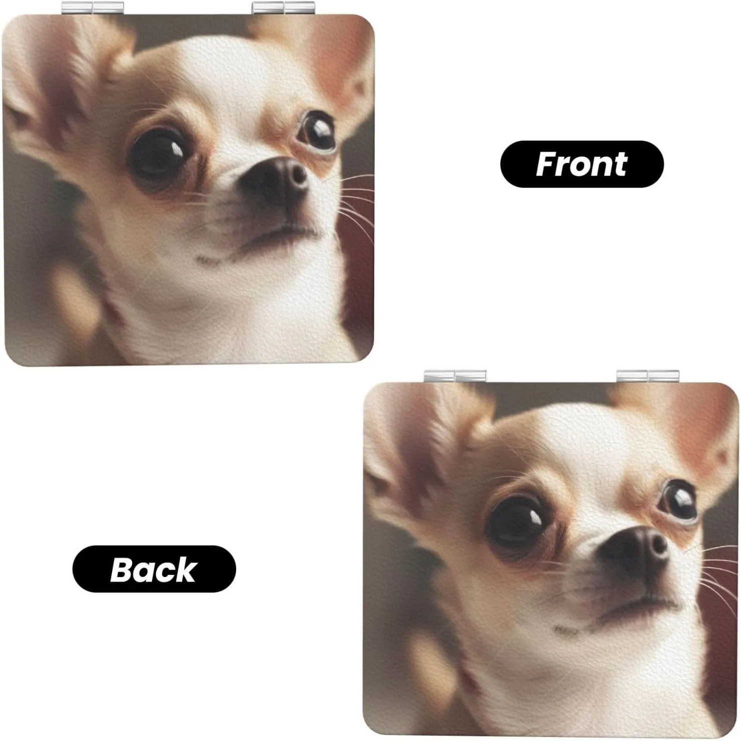 Cute Chihuahua Printed Square Pocket Makeup Mirror with 1X/2X Magnification, Portable Mini Travel Makeup Mirror for Travel Daily Work Beauty