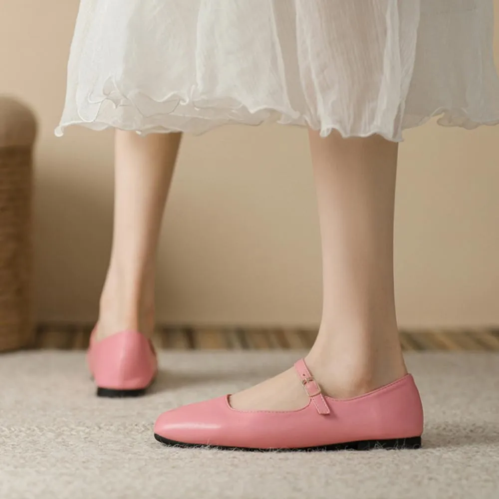 Dear Time Mary Jane Flats for Women Elegant Ballet Flats Strap Shoes Dressy Square Toe Flats Shoes