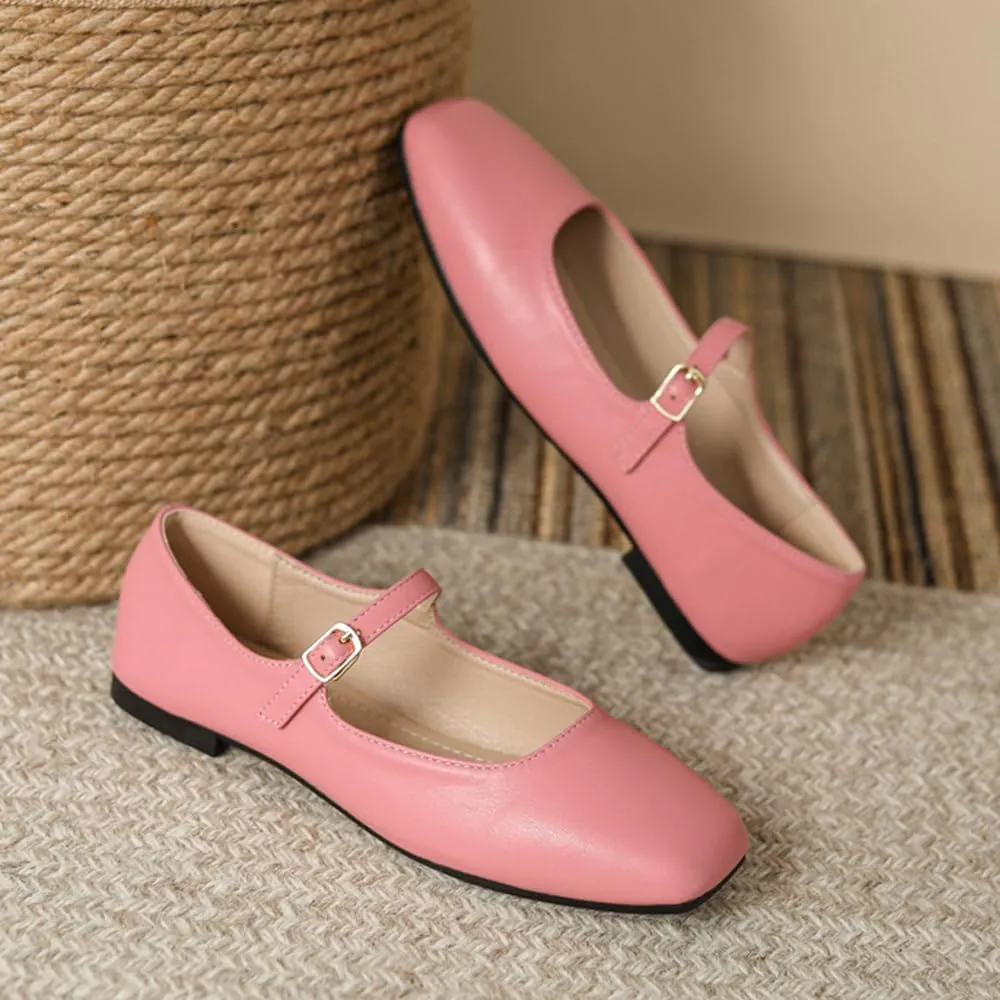 Dear Time Mary Jane Flats for Women Elegant Ballet Flats Strap Shoes Dressy Square Toe Flats Shoes