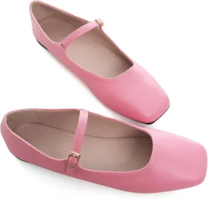 Dear Time Mary Jane Flats for Women Elegant Ballet Flats Strap Shoes Dressy Square Toe Flats Shoes
