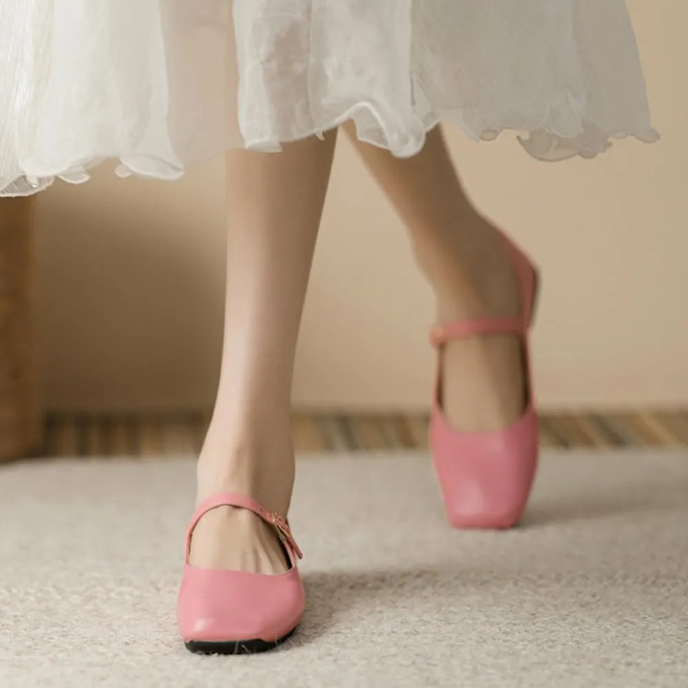 Dear Time Mary Jane Flats for Women Elegant Ballet Flats Strap Shoes Dressy Square Toe Flats Shoes