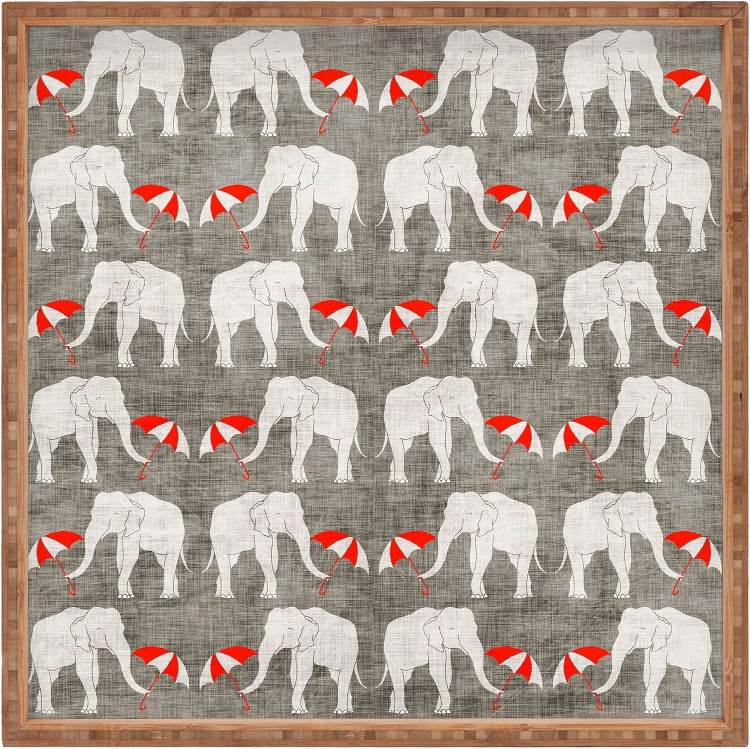 Deny Designs Holli Zollinger Elephant And Umbrella Indoor/Outdoor Square Tray, 12 x 12