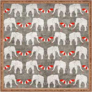 Deny Designs Holli Zollinger Elephant And Umbrella Indoor/Outdoor Square Tray, 12 x 12