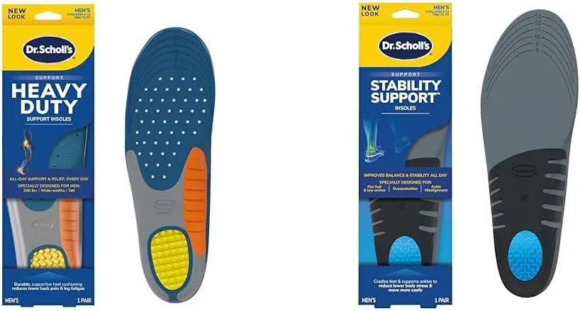 Dr. Scholl's Heavy Duty Support Insoles for Men Over 200lbs & Stability Support Insoles for Flat Feet & Overpronation, Men's Size 8-14