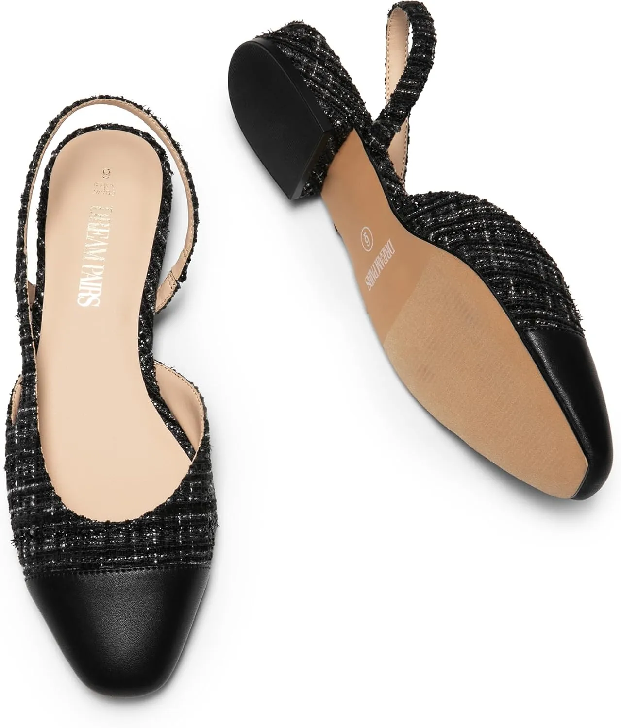 DREAM PAIRS Slingback Ballet Flats for Women Square Cap Toe Low Heel Dress Shoes Comfortable Work Flats for Office Party Wedding Business Casual