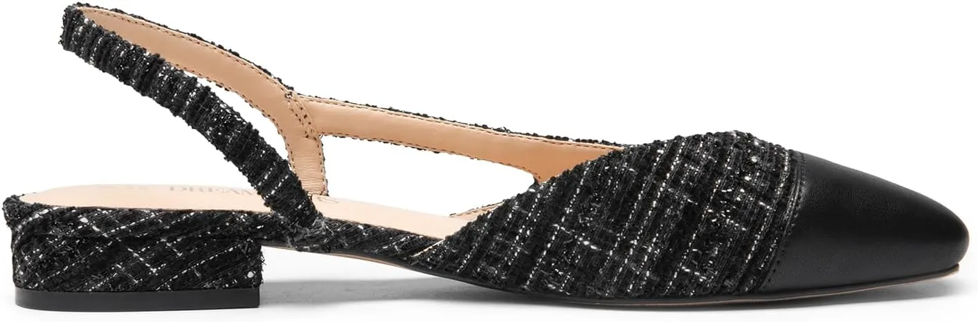 DREAM PAIRS Slingback Ballet Flats for Women Square Cap Toe Low Heel Dress Shoes Comfortable Work Flats for Office Party Wedding Business Casual