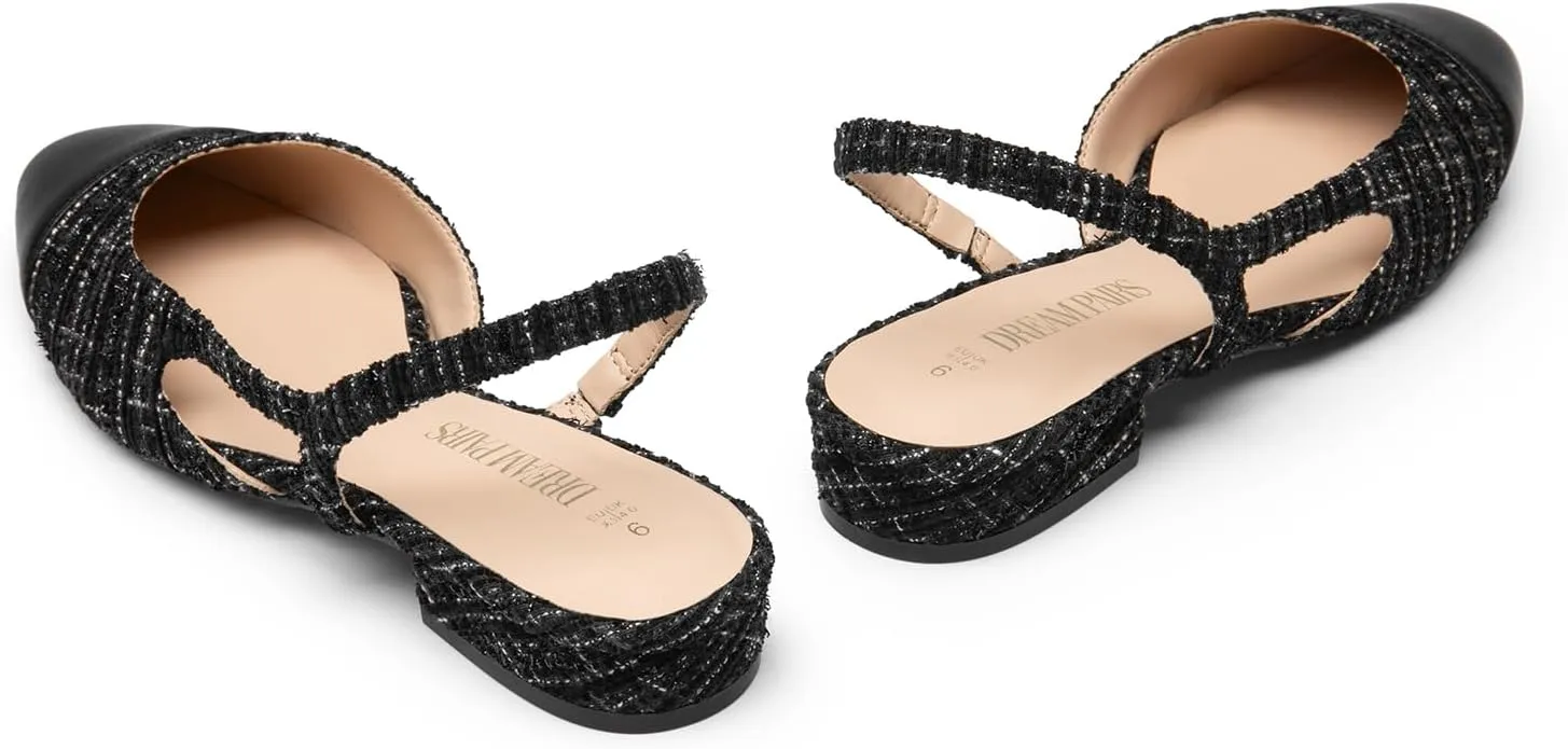 DREAM PAIRS Slingback Ballet Flats for Women Square Cap Toe Low Heel Dress Shoes Comfortable Work Flats for Office Party Wedding Business Casual