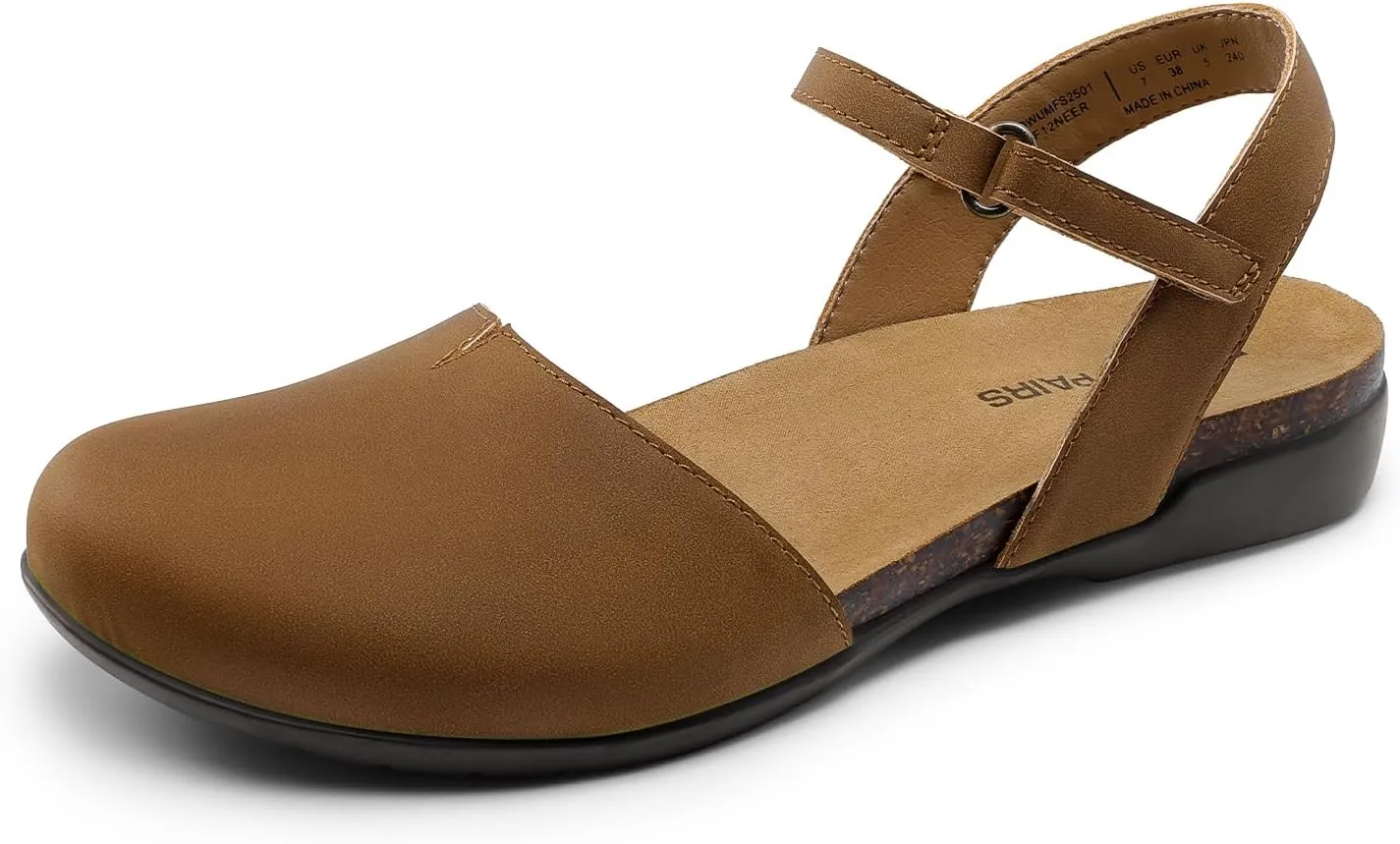 DREAM PAIRS Women's Closed Toe Sandals Arch Support Comfort Cork Footbed Flat Sandals Summer Shoes