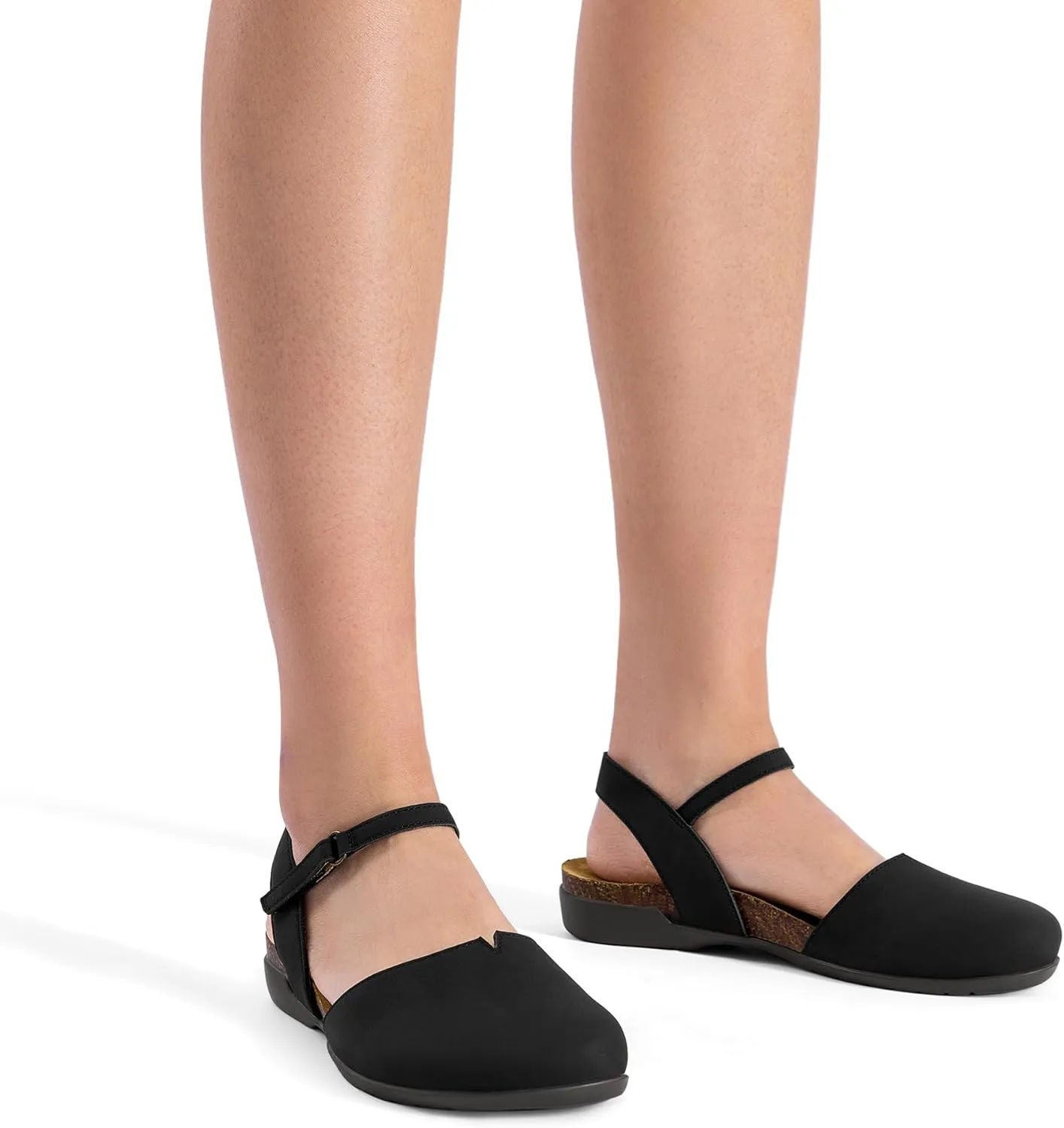 DREAM PAIRS Women's Closed Toe Sandals Arch Support Comfort Cork Footbed Flat Sandals Summer Shoes