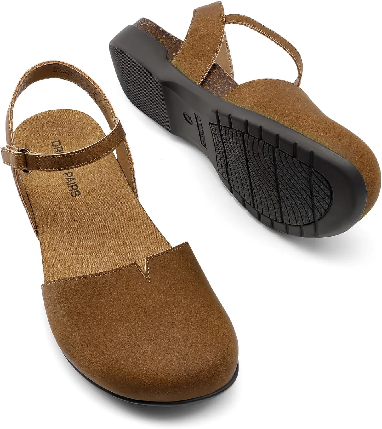 DREAM PAIRS Women's Closed Toe Sandals Arch Support Comfort Cork Footbed Flat Sandals Summer Shoes