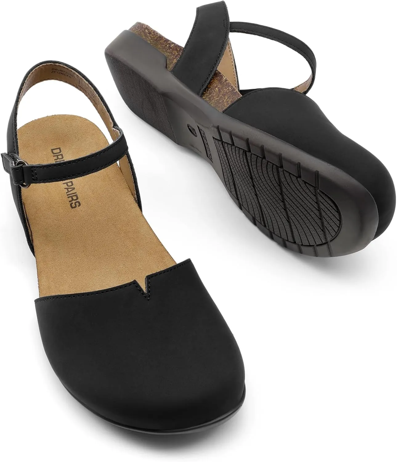 DREAM PAIRS Women's Closed Toe Sandals Arch Support Comfort Cork Footbed Flat Sandals Summer Shoes