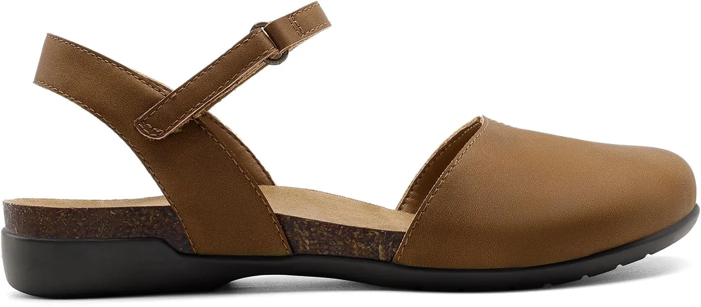DREAM PAIRS Women's Closed Toe Sandals Arch Support Comfort Cork Footbed Flat Sandals Summer Shoes