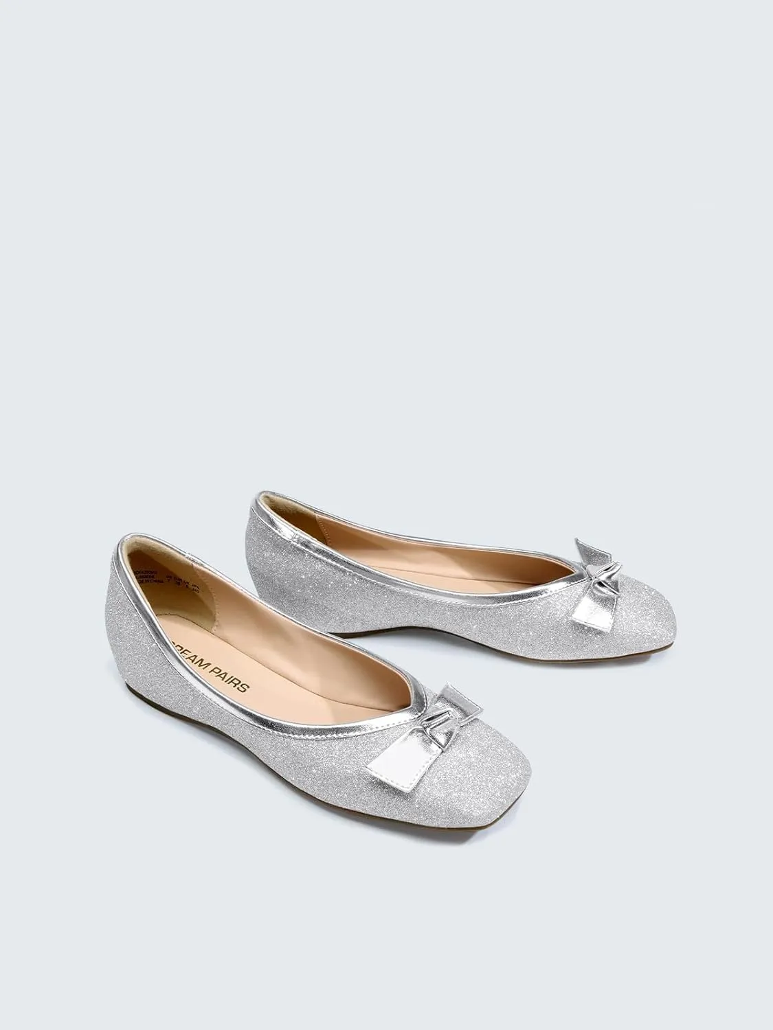 DREAM PAIRS Women's Low Wedge Dressy Flats, Comfortable Square Toe Rhinestone Wedding Shoes