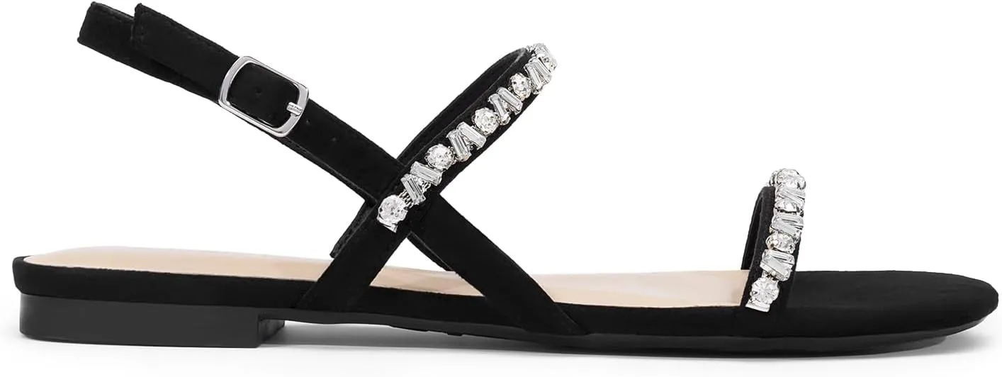 DREAM PAIRS Women's Rhinestone Sandals Open Toe Casual Dressy Sparkly Comfortable Flat Summer Shoes