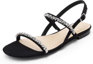 DREAM PAIRS Women's Rhinestone Sandals Open Toe Casual Dressy Sparkly Comfortable Flat Summer Shoes