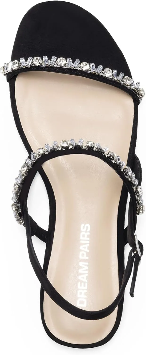 DREAM PAIRS Women's Rhinestone Sandals Open Toe Casual Dressy Sparkly Comfortable Flat Summer Shoes