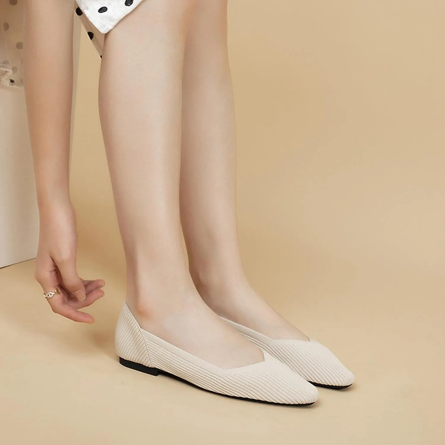 DREAMCIA Women’s Flats Knit Shoes Comfortable Washable Slip on Ballet Square Toe Casual Dressy Wedding Work Office Ballerina Flats with Memory Foam
