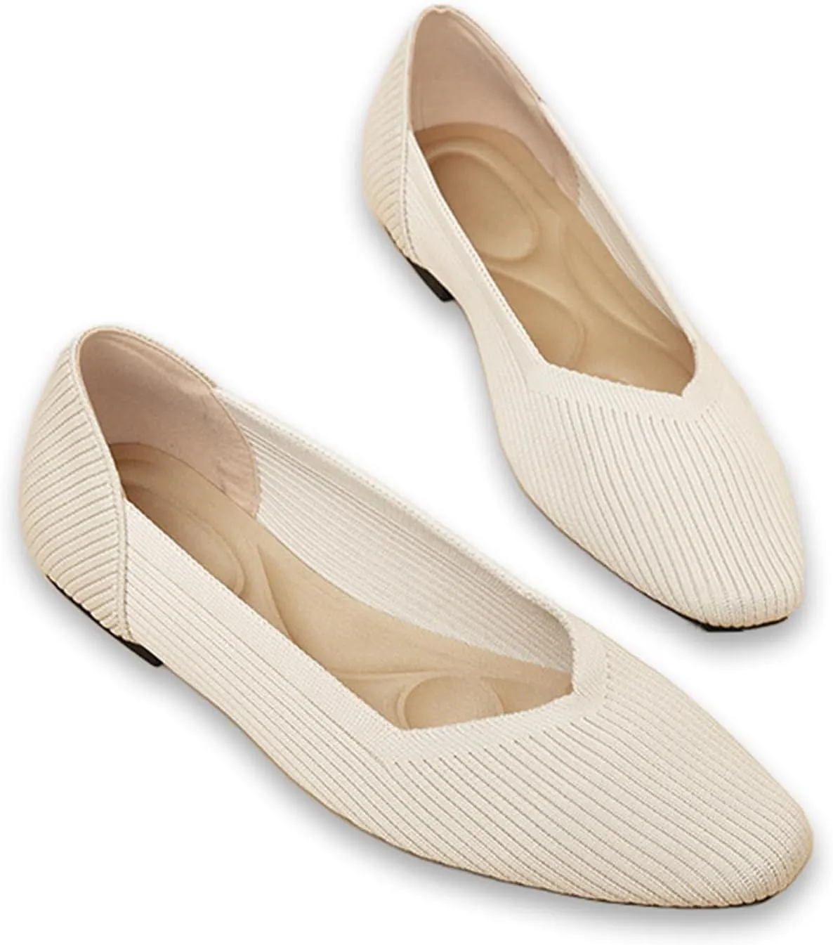 DREAMCIA Women’s Flats Knit Shoes Comfortable Washable Slip on Ballet Square Toe Casual Dressy Wedding Work Office Ballerina Flats with Memory Foam