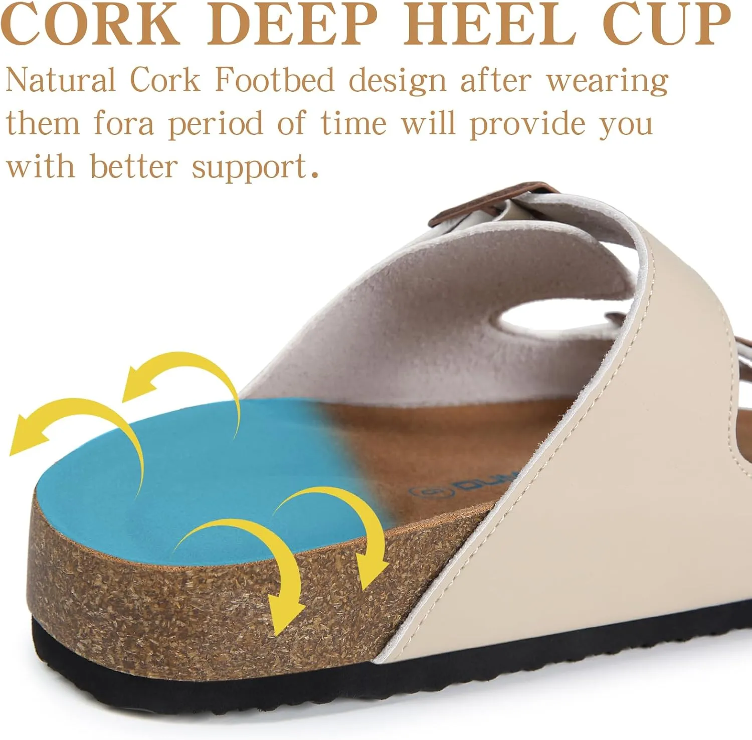 Dumalum Womens Flat Sandals with Cork Footbed Open Toe Slides Adjustable Slip On Slippers for Summer Beach Sandals Arch Support Size 6-12