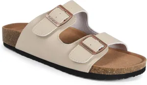 Dumalum Womens Flat Sandals with Cork Footbed Open Toe Slides Adjustable Slip On Slippers for Summer Beach Sandals Arch Support Size 6-12