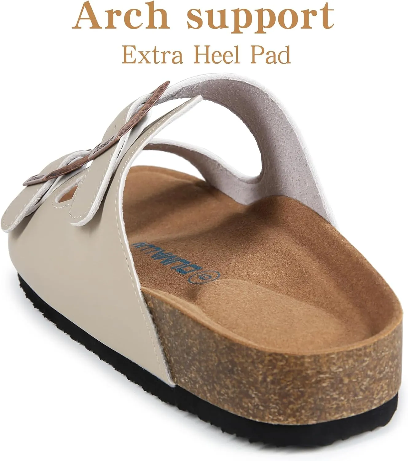 Dumalum Womens Flat Sandals with Cork Footbed Open Toe Slides Adjustable Slip On Slippers for Summer Beach Sandals Arch Support Size 6-12